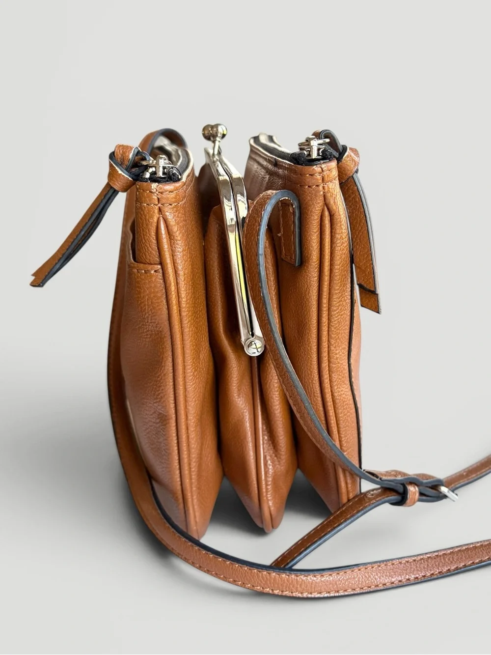 Nine West Warm Brown Crossbody with Kiss-Lock Detail